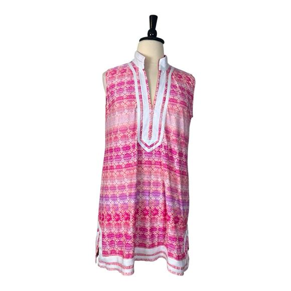 Cabana Life Shift Tunic Dress V-neck Sleeveless Pink White Geo Women’s Size 1X - Picture 13 of 14
